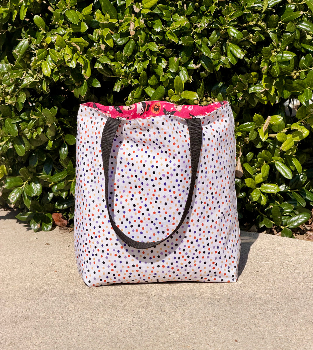 Reversible trick-or-treat tote